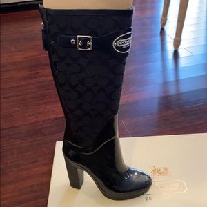 Coach black rain boots with heel